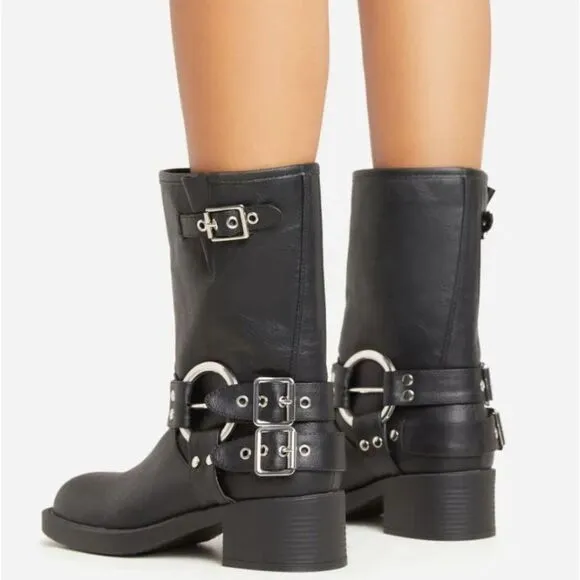BLACK MOTO COMBAT BIKER BUCKLE BOOTIES