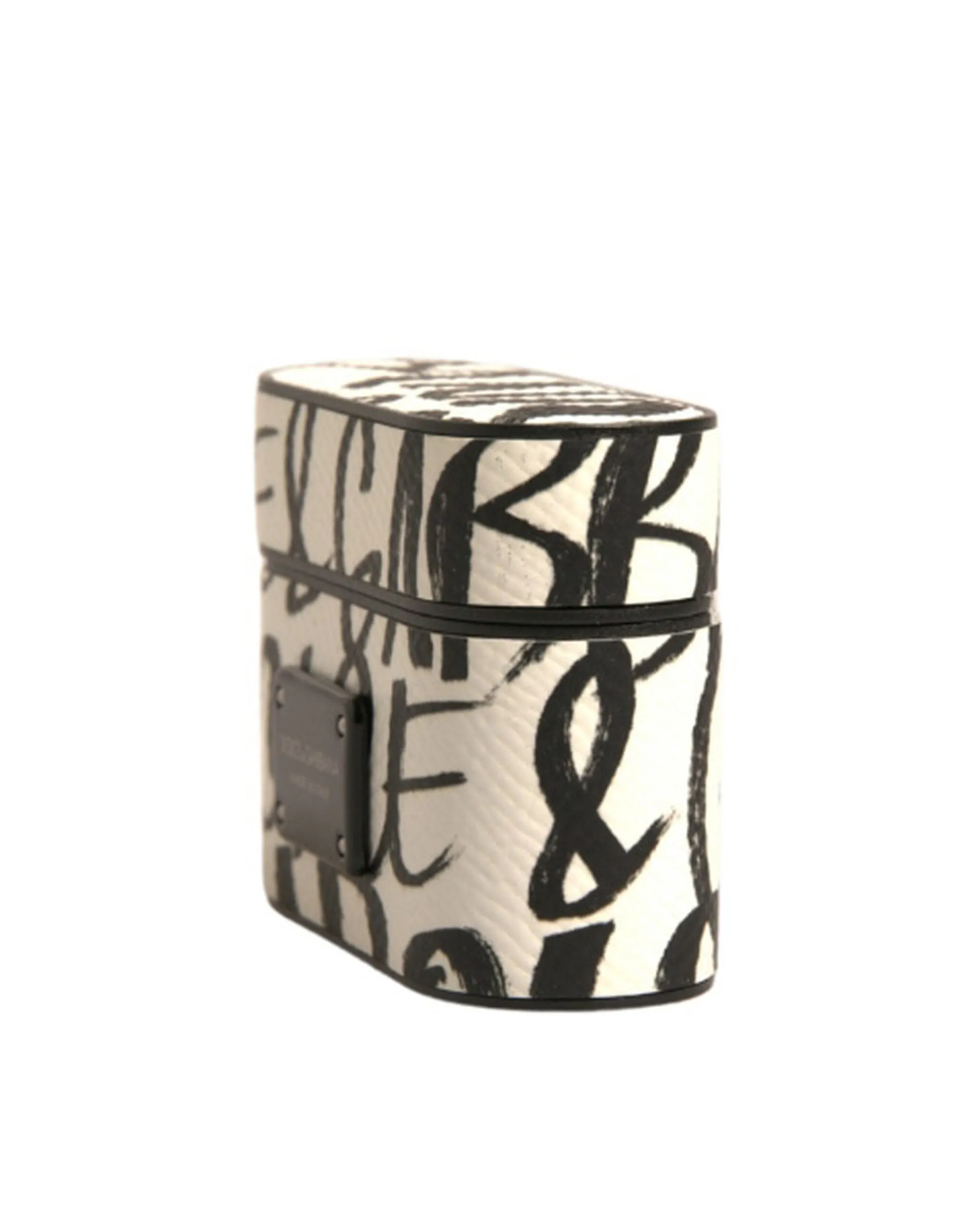 Black White Leather Scribble Embossed Logo Airpods Case