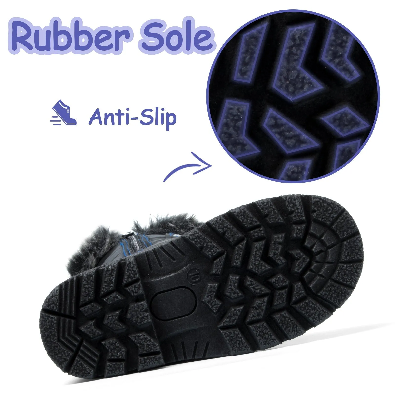 Black/Blue Fur Collar Non-Slip Snow Boots
