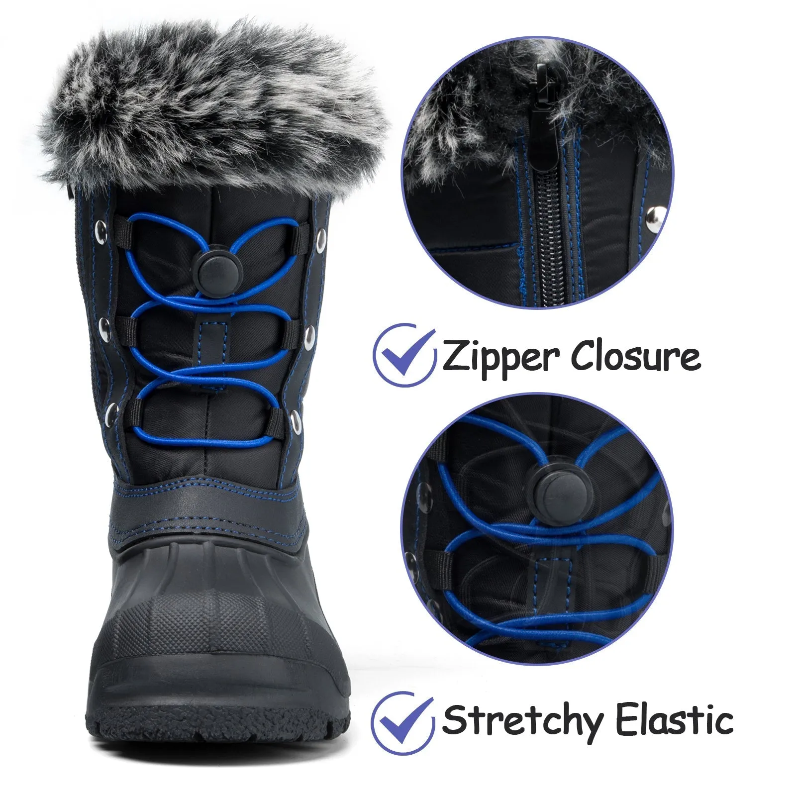 Black/Blue Fur Collar Non-Slip Snow Boots