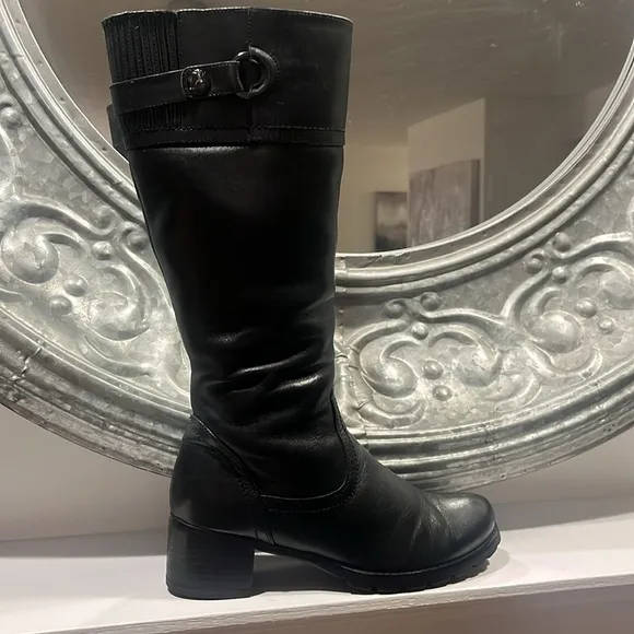 Blondo Black Leather winter Boots with Fleece Lining size 7 wide side zip up