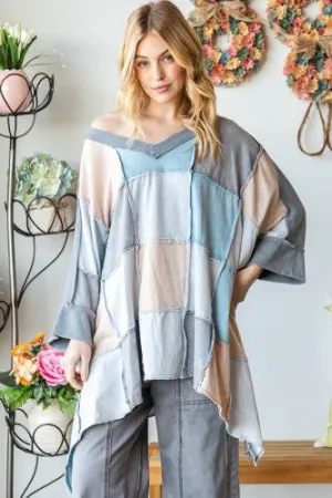 Blues Washed Colorblock Oversize Top