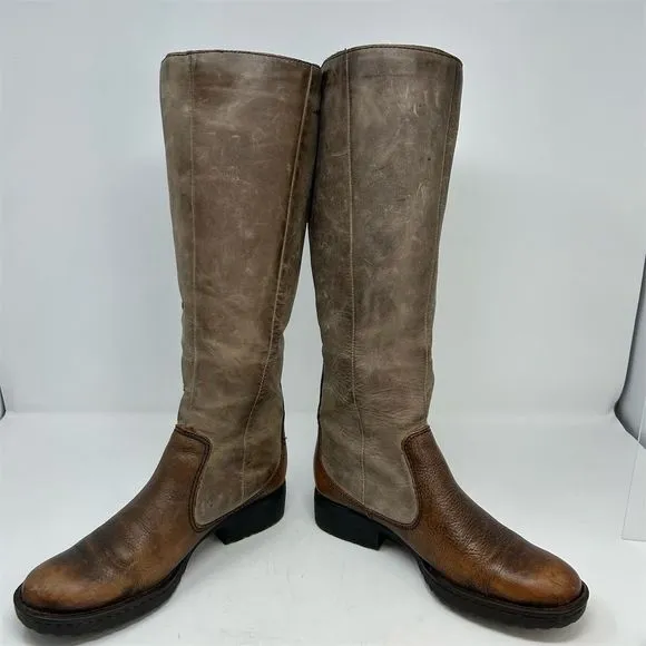 Born Knee High Two Tone Brown Leather Riding Boots Size 6.5 Outside Zipper