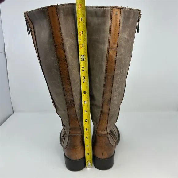 Born Knee High Two Tone Brown Leather Riding Boots Size 6.5 Outside Zipper