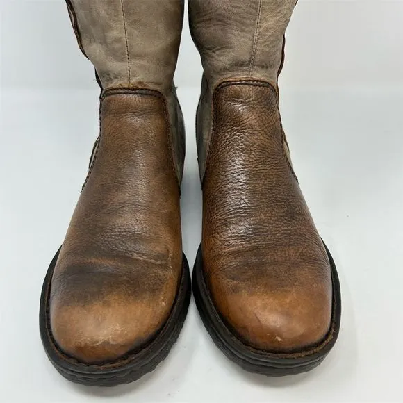 Born Knee High Two Tone Brown Leather Riding Boots Size 6.5 Outside Zipper