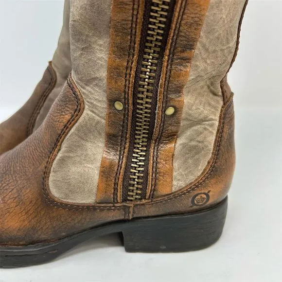 Born Knee High Two Tone Brown Leather Riding Boots Size 6.5 Outside Zipper