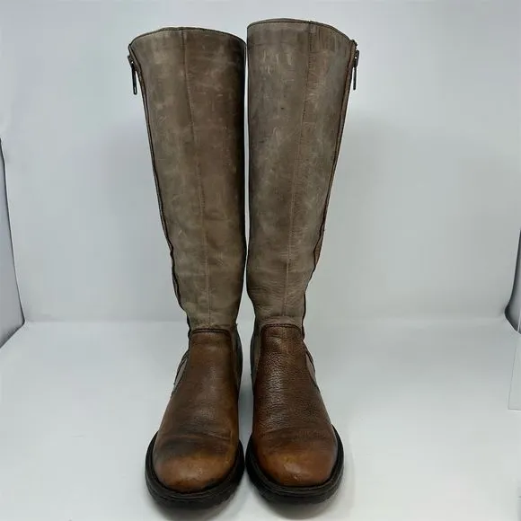 Born Knee High Two Tone Brown Leather Riding Boots Size 6.5 Outside Zipper