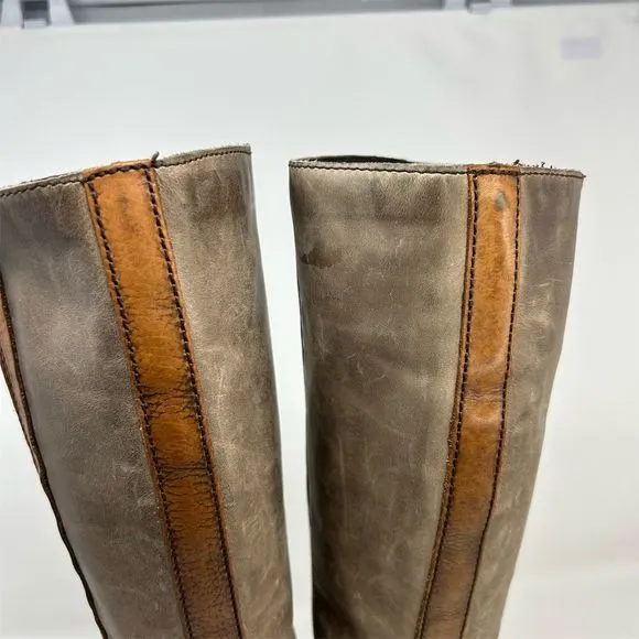 Born Knee High Two Tone Brown Leather Riding Boots Size 6.5 Outside Zipper