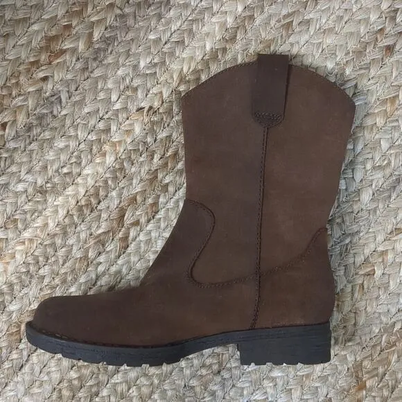 BORN Women’s Brown Suede Leather Mid Calf Pull On Boots NWT