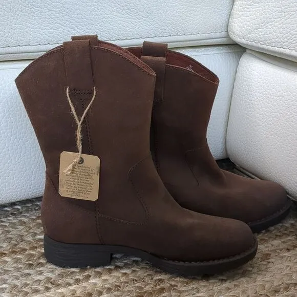 BORN Women’s Brown Suede Leather Mid Calf Pull On Boots NWT