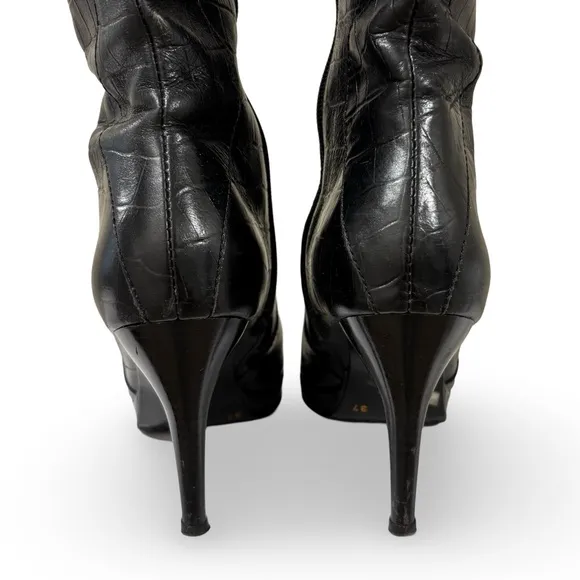Boucherel Columbian Artisan Croc-Embossed Leather Knee-High Boots Women’s Size 6