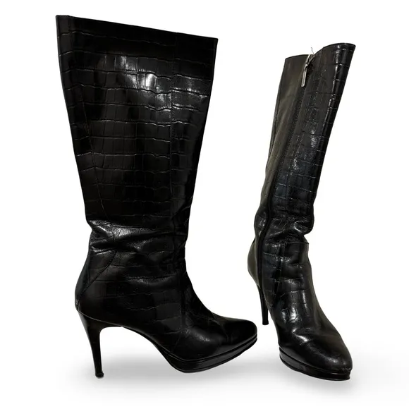 Boucherel Columbian Artisan Croc-Embossed Leather Knee-High Boots Women’s Size 6