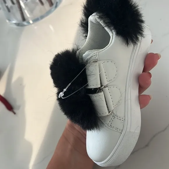 Brand new HOO black fur sneakers with straps size 8 HOO runs small