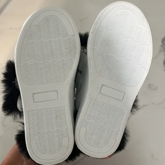 Brand new HOO black fur sneakers with straps size 8 HOO runs small
