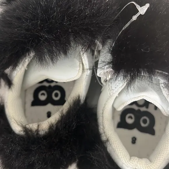 Brand new HOO black fur sneakers with straps size 8 HOO runs small