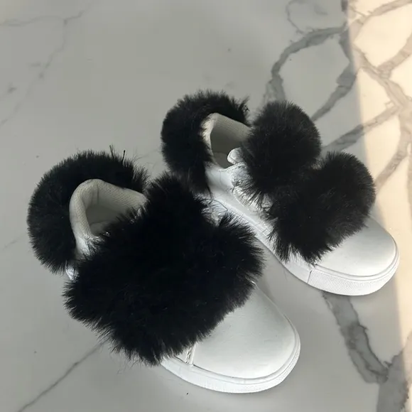 Brand new HOO black fur sneakers with straps size 8 HOO runs small