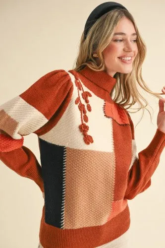 Brick Colorblock Patch Work Sweater