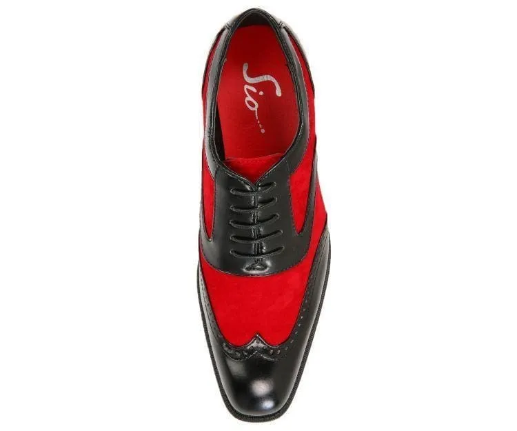Brighton Wingtip Men's Red and Black Leather Wingtip Dress Shoes