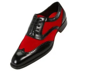 Brighton Wingtip Men's Red and Black Leather Wingtip Dress Shoes