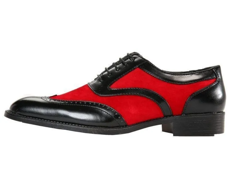 Brighton Wingtip Men's Red and Black Leather Wingtip Dress Shoes