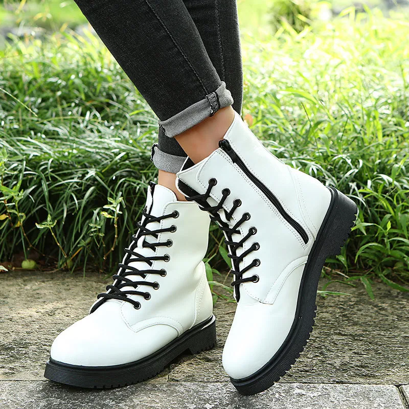 British Style Short Round Toe Thick Heel Side Zipper Women's Boots