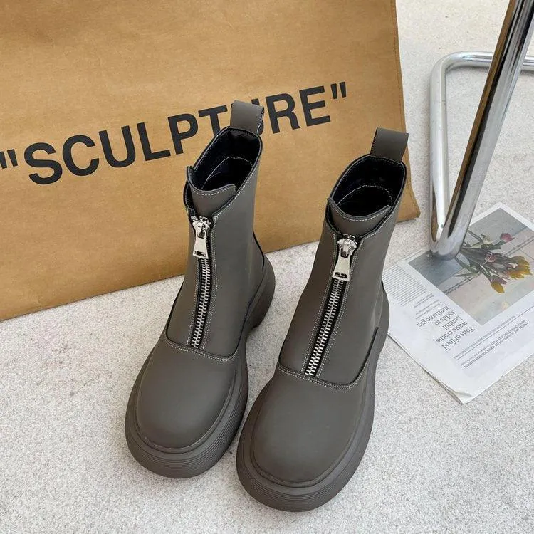 British Style Spring And Autumn Elephant Gray Thick-soled Thin Boots