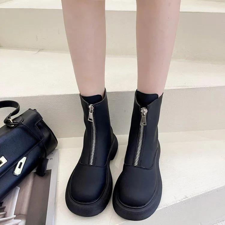 British Style Spring And Autumn Elephant Gray Thick-soled Thin Boots