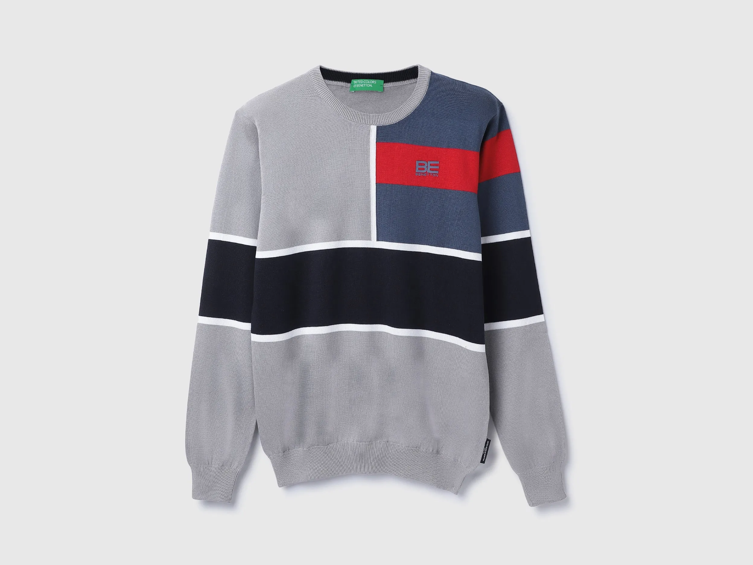 Buy Men's Dark Gray Regular Fit Round Neck Colorblock Sweater