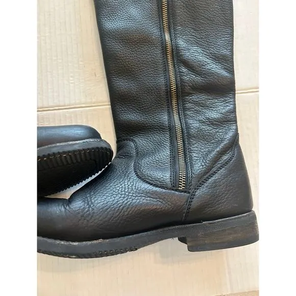 Caboras Women’s 7.5 Black Leather Boots Tall Buckle Motorcycle Riding Zip Up‎