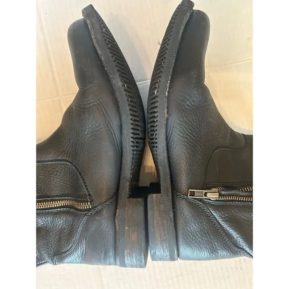 Caboras Women’s 7.5 Black Leather Boots Tall Buckle Motorcycle Riding Zip Up‎