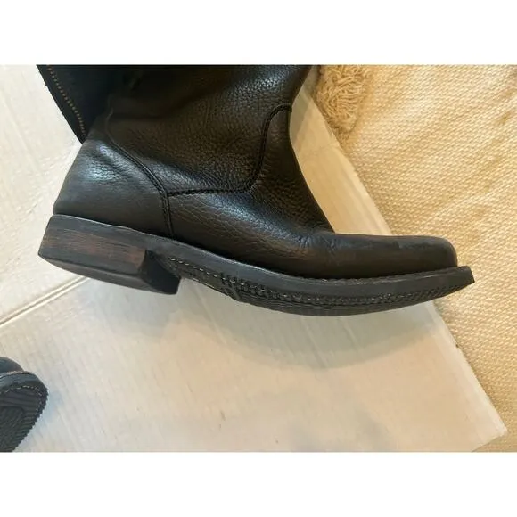 Caboras Women’s 7.5 Black Leather Boots Tall Buckle Motorcycle Riding Zip Up‎