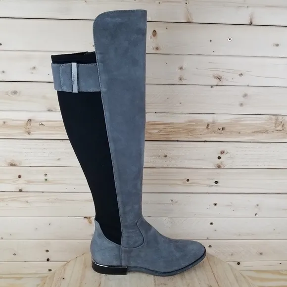 Calvin Klein Priya OTK Women's 5.5M Grey/Black Suede/Leather Over Knee Boots NEW