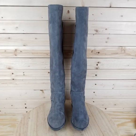 Calvin Klein Priya OTK Women's 5.5M Grey/Black Suede/Leather Over Knee Boots NEW