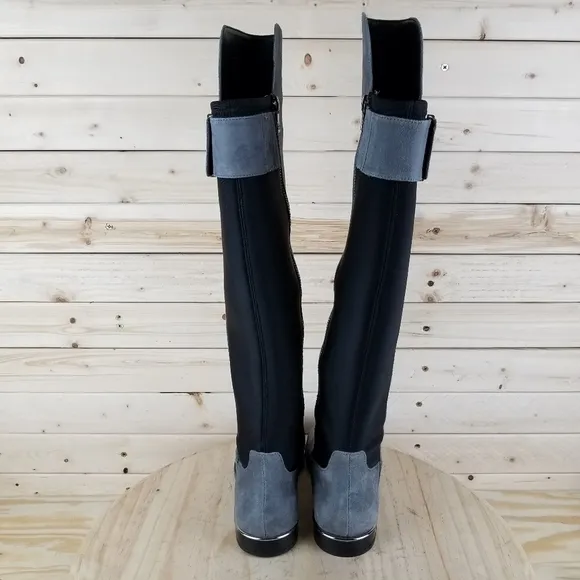 Calvin Klein Priya OTK Women's 5.5M Grey/Black Suede/Leather Over Knee Boots NEW