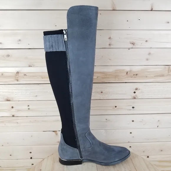Calvin Klein Priya OTK Women's 5.5M Grey/Black Suede/Leather Over Knee Boots NEW