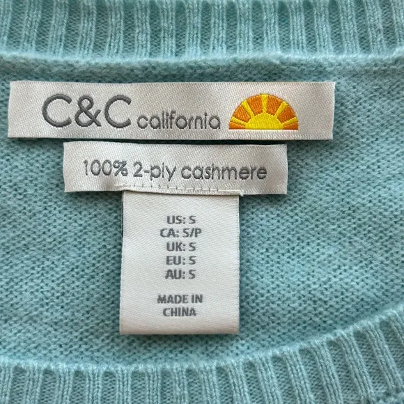 C&amp;C California Colorblock 100% 2 ply Cashmere Sweater SZ SMALL/P