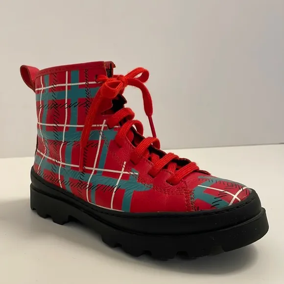 Camper | Kids' Brutus plaid leather lace-up boots (with side zip)