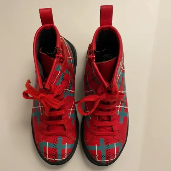 Camper | Kids' Brutus plaid leather lace-up boots (with side zip)