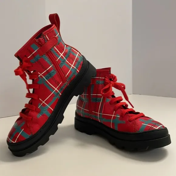Camper | Kids' Brutus plaid leather lace-up boots (with side zip)