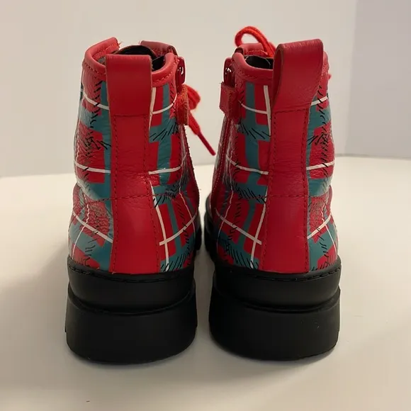 Camper | Kids' Brutus plaid leather lace-up boots (with side zip)