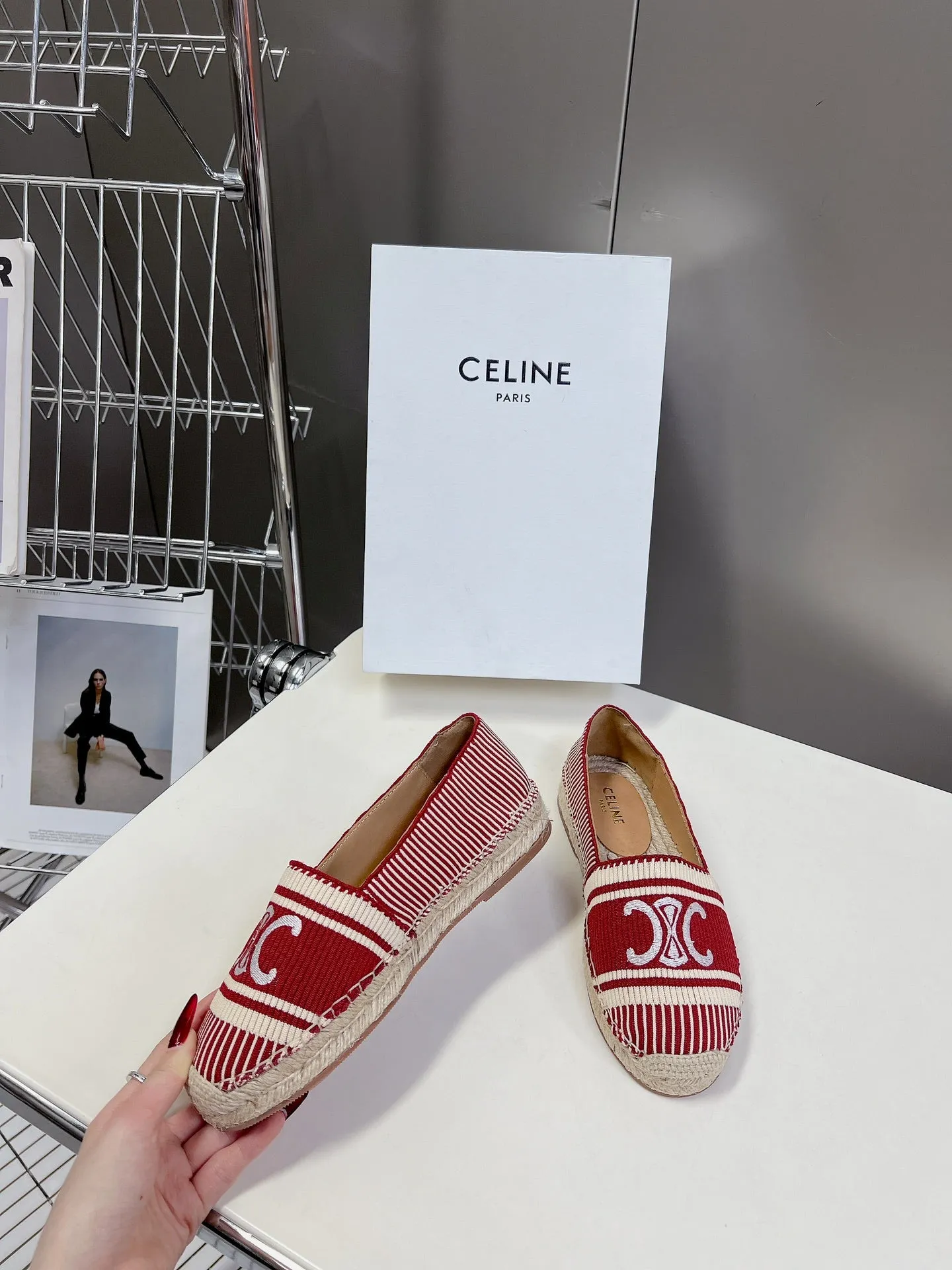 CELINE Espadrillas Loafers Red Line Canvas 285936