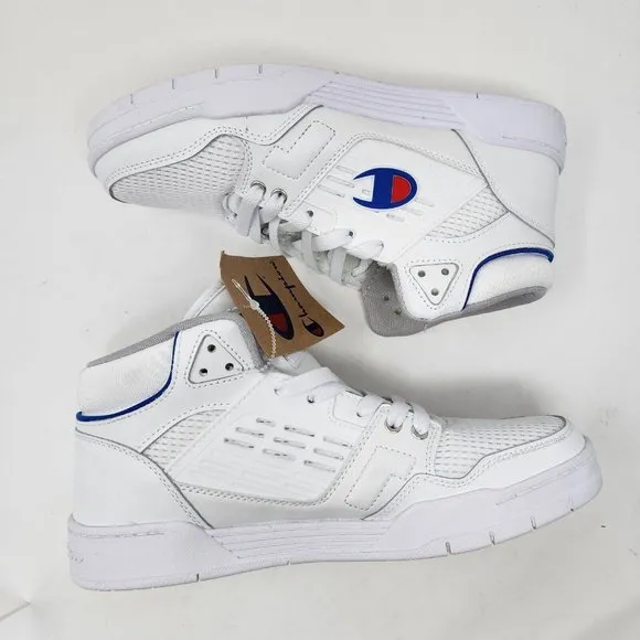 Champion Basketball Shoes Sneakers Mens 9 White 3 on 3 Logo Hi Top Sneakers