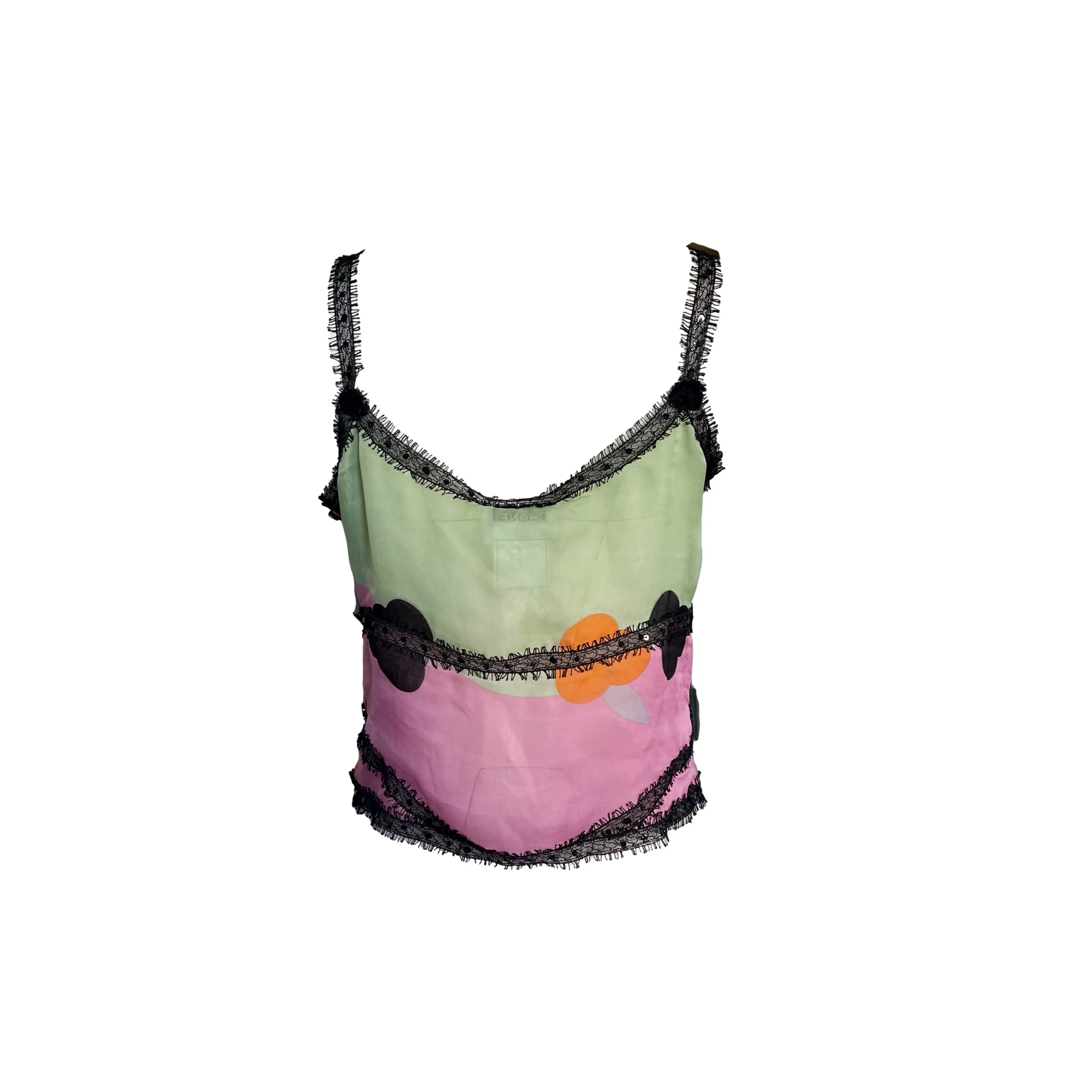Chanel Pink Colorblock Lace Tank Top