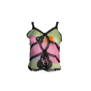 Chanel Pink Colorblock Lace Tank Top