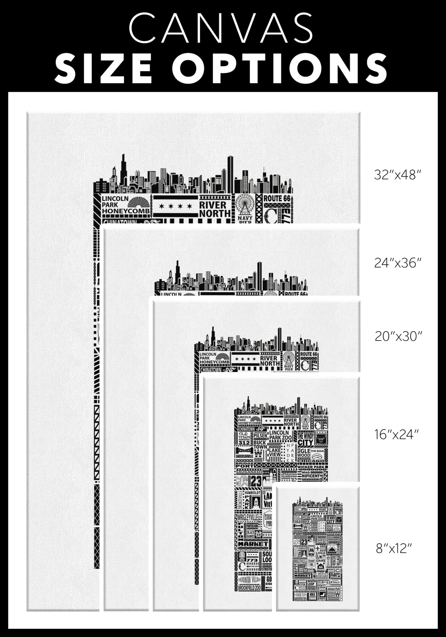 Chi Towns Gallery Wrap Canvas White