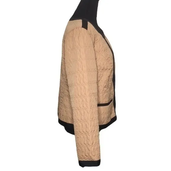 Chico’s Quilted Jacket Colorblock Black &amp; Camel Size Medium NWT