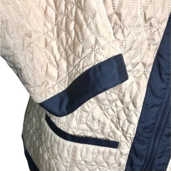 Chico’s Quilted Jacket Colorblock Black &amp; Camel Size Medium NWT