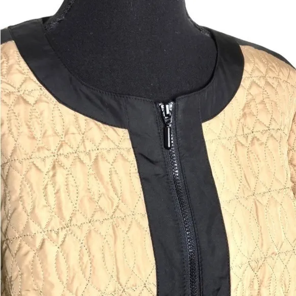 Chico’s Quilted Jacket Colorblock Black &amp; Camel Size Medium NWT