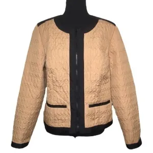 Chico’s Quilted Jacket Colorblock Black &amp; Camel Size Medium NWT