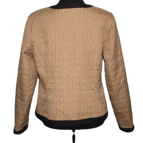 Chico’s Quilted Jacket Colorblock Black &amp; Camel Size Medium NWT